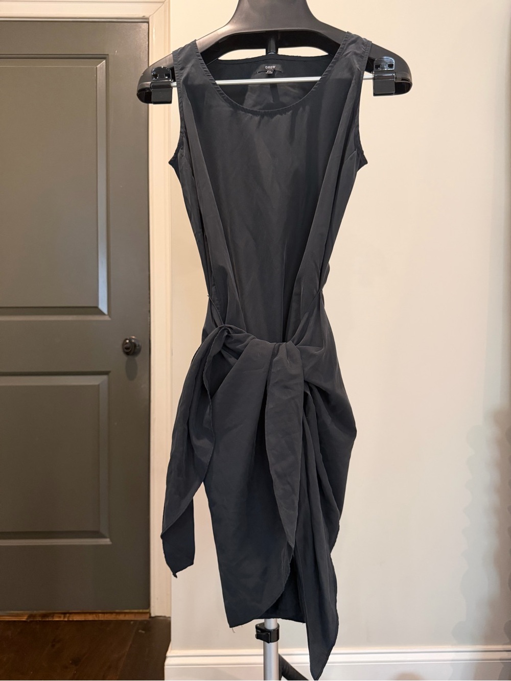 DREW Black Sleeveless Tie Front Midi Dress Size S